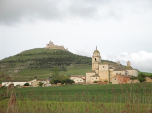 Castrojeriz with it's castle ruins on top of the hill and old church in the center of town.