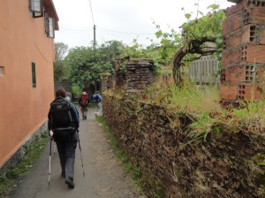 Walking through a typical Galician village.